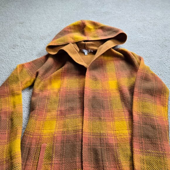 Toad & Co Heartfelt Hoodie Wool Yellow Orange Plaid XS - Picture 3 of 8